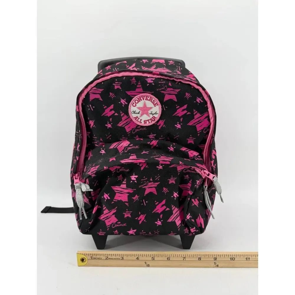 Converse All Star Black Pink Star Print Rolling Backpack Trolley School Bag